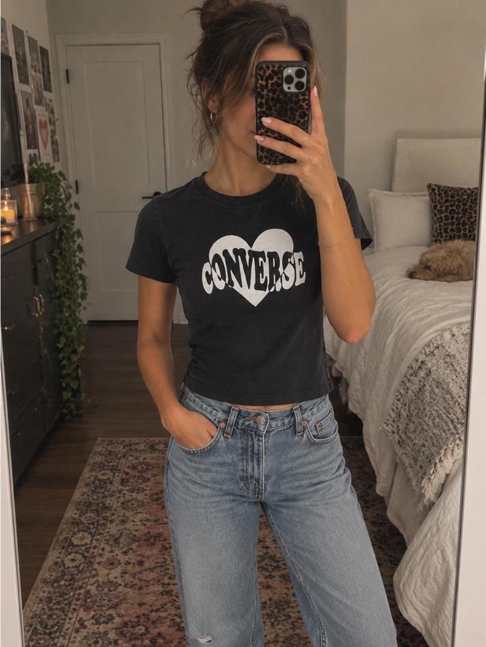 Converse Black Crop Tee with White Heart Logo